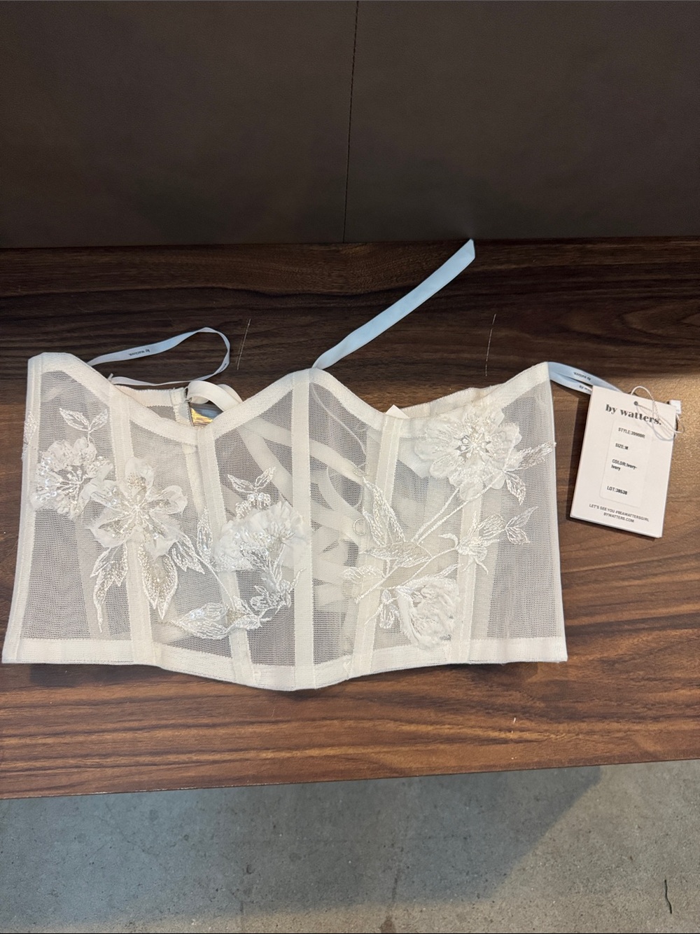 Watters White Floral Embroidered Corset